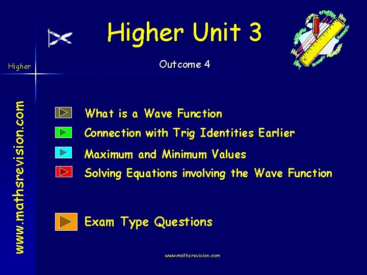 Higher Unit 3 www. mathsrevision. com Higher Outcome 4 What is a Wave Function