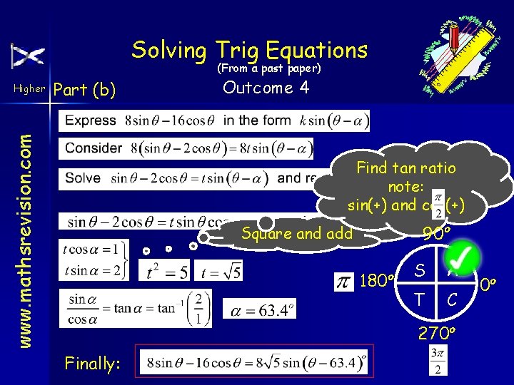 Solving Trig Equations (From a past paper) Part (b) www. mathsrevision. com Higher Outcome