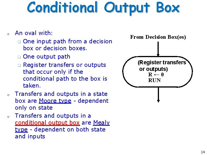 Conditional Output Box o o o An oval with: q One input path from Conditional Output Box o o o An oval with: q One input path from