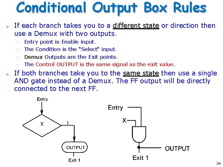 Conditional Output Box Rules o If each branch takes you to a different state Conditional Output Box Rules o If each branch takes you to a different state