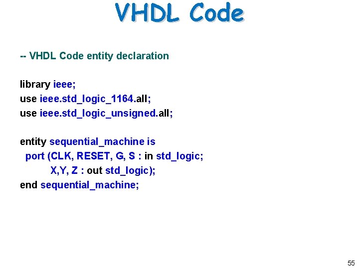 VHDL Code -- VHDL Code entity declaration library ieee; use ieee. std_logic_1164. all; use VHDL Code -- VHDL Code entity declaration library ieee; use ieee. std_logic_1164. all; use