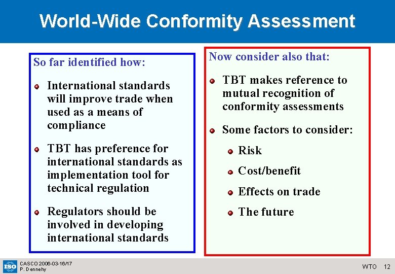 World-Wide Conformity Assessment So far identified how: International standards will improve trade when used