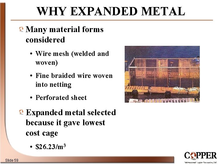 WHY EXPANDED METAL Many material forms considered • Wire mesh (welded and woven) •