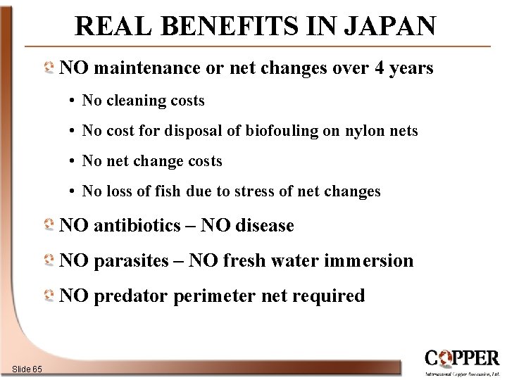 REAL BENEFITS IN JAPAN NO maintenance or net changes over 4 years • No