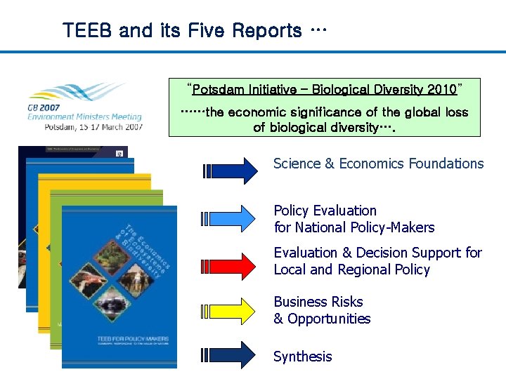 TEEB and its Five Reports … “Potsdam Initiative – Biological Diversity 2010” ……the economic