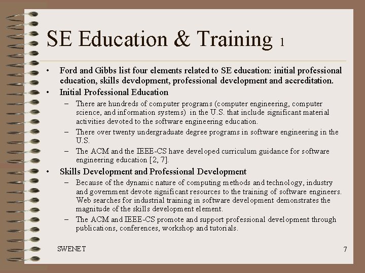 SE Education & Training 1 • • Ford and Gibbs list four elements related