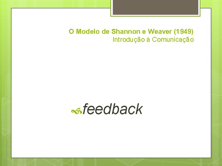 O Modelo de Shannon e Weaver (1949) Introdução à Comunicação feedback 