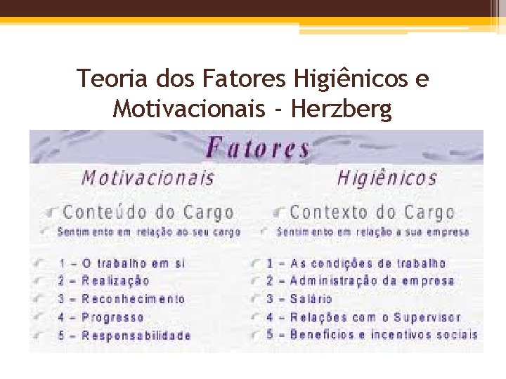 Teoria dos Fatores Higiênicos e Motivacionais - Herzberg 