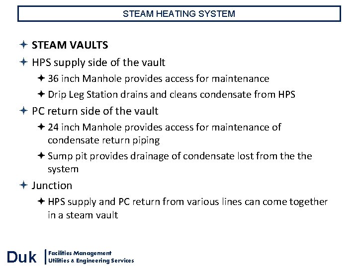 STEAM HEATING SYSTEM STEAM VAULTS HPS supply side of the vault 36 inch Manhole STEAM HEATING SYSTEM STEAM VAULTS HPS supply side of the vault 36 inch Manhole
