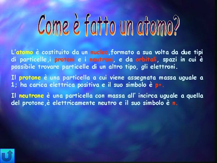 L’atomo è costituito da un nucleo, formato a sua volta da due tipi di