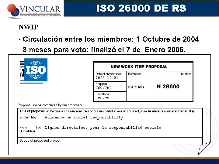ISO 26000 DE RS NWIP • Circulación entre los miembros: 1 Octubre de 2004