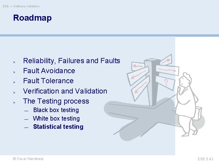 ESE — Software Validation Roadmap > > > Reliability, Failures and Faults Fault Avoidance