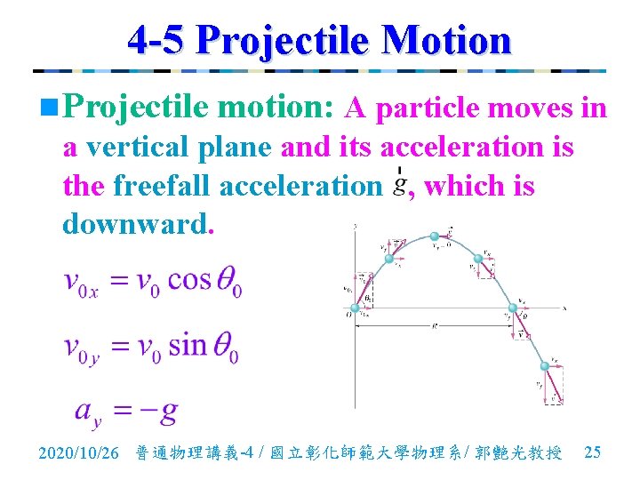 4 -5 Projectile Motion n Projectile motion: A particle moves in a vertical plane