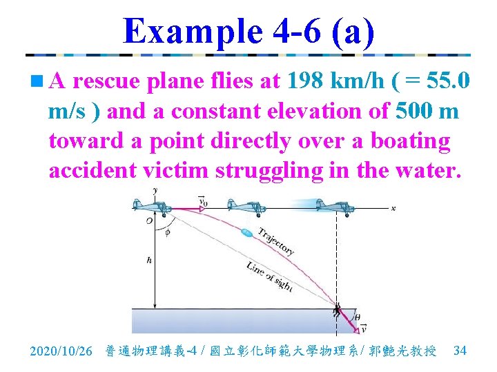 Example 4 -6 (a) n. A rescue plane flies at 198 km/h ( =