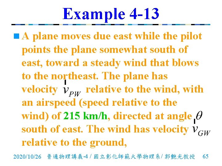 Example 4 -13 n. A plane moves due east while the pilot points the