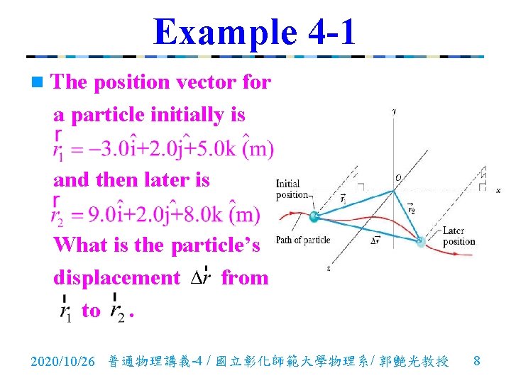 Example 4 -1 n The position vector for a particle initially is and then