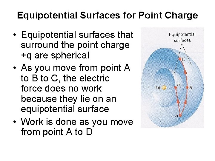 Equipotential Surfaces for Point Charge • Equipotential surfaces that surround the point charge +q