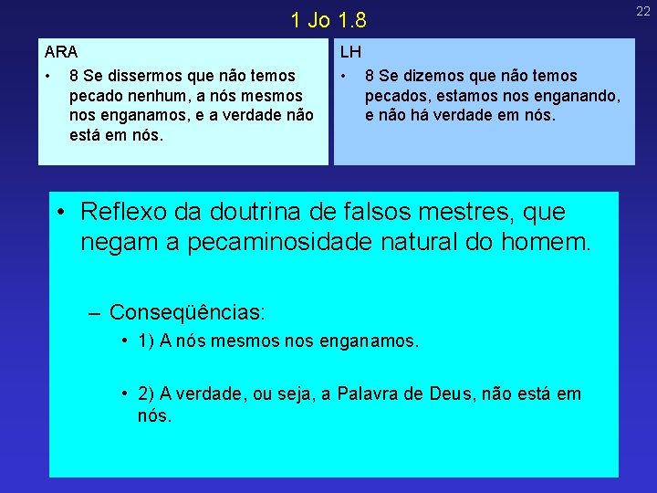 1 Jo 1. 8 ARA • 8 Se dissermos que não temos pecado nenhum, 1 Jo 1. 8 ARA • 8 Se dissermos que não temos pecado nenhum,