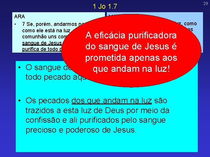 1 Jo 1. 7 ARA • 7 Se, porém, andarmos na luz, como ele 1 Jo 1. 7 ARA • 7 Se, porém, andarmos na luz, como ele