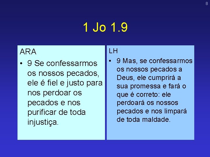 8 1 Jo 1. 9 LH ARA • 9 Se confessarmos • 9 Mas, 8 1 Jo 1. 9 LH ARA • 9 Se confessarmos • 9 Mas,