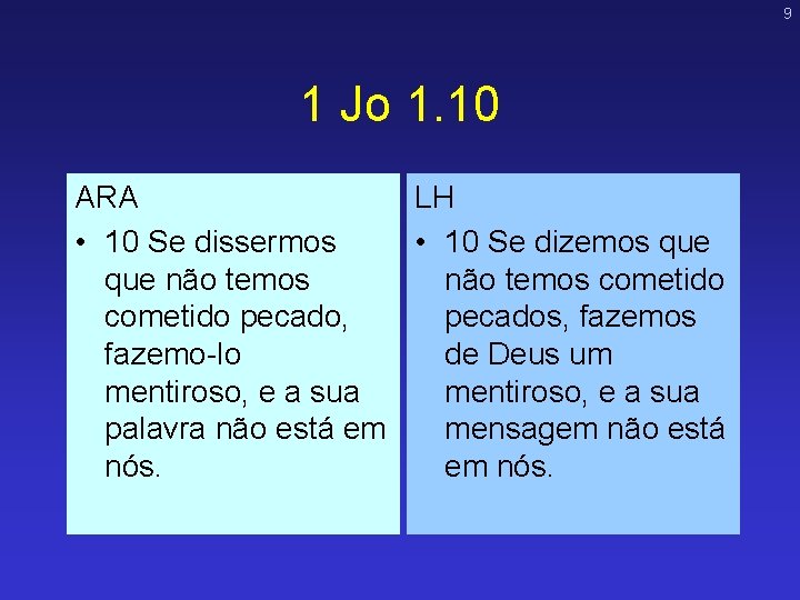 9 1 Jo 1. 10 ARA LH • 10 Se dissermos • 10 Se 9 1 Jo 1. 10 ARA LH • 10 Se dissermos • 10 Se
