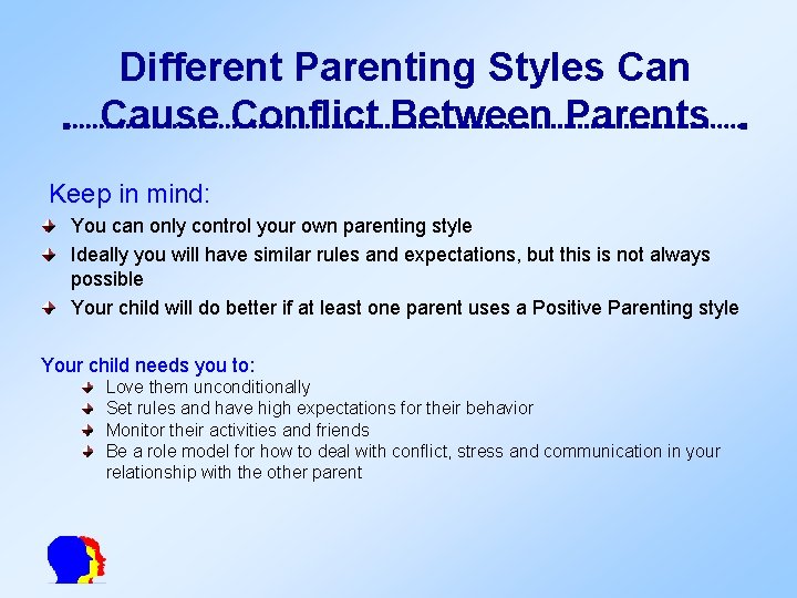 Different Parenting Styles Can Cause Conflict Between Parents Keep in mind: You can only