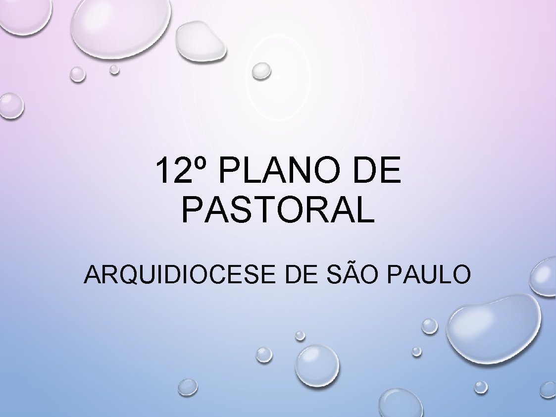 12º PLANO DE PASTORAL ARQUIDIOCESE DE SÃO PAULO 