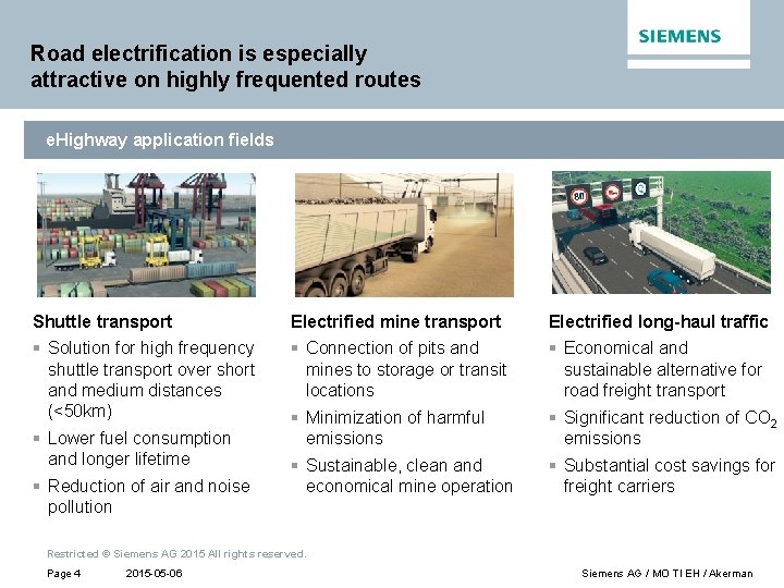 Road electrification is especially attractive on highly frequented routes e. Highway application fields Shuttle