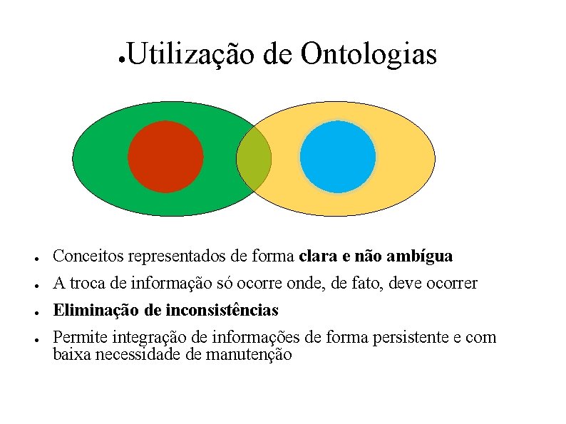 ● Utilização de Ontologias ● Conceitos representados de forma clara e não ambígua ●