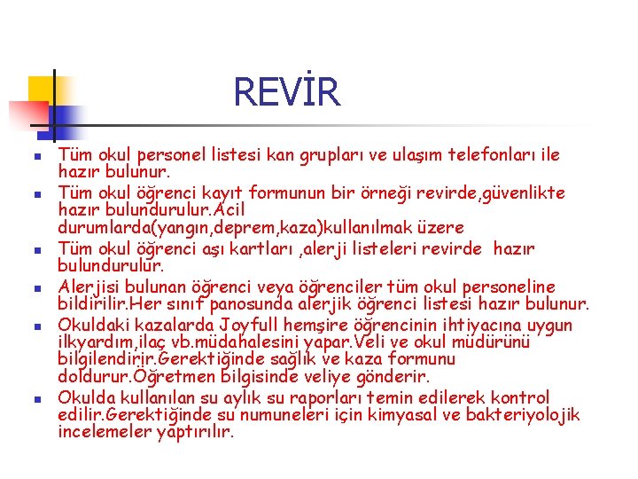 REVİR n n n Tüm okul personel listesi kan grupları ve ulaşım telefonları ile