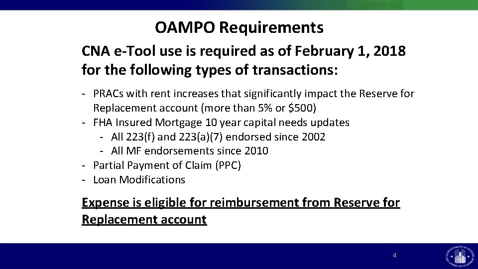 OAMPO Requirements CNA e-Tool use is required as of February 1, 2018 for the OAMPO Requirements CNA e-Tool use is required as of February 1, 2018 for the