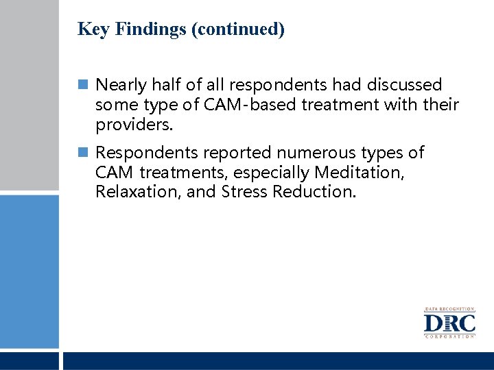 Key Findings (continued) Nearly half of all respondents had discussed some type of CAM-based