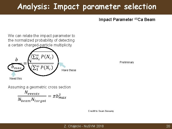 Analysis: Impact parameter selection Impact Parameter 48 Ca Beam We can relate the impact