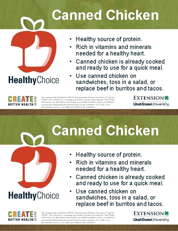 Canned Chicken • Healthy source of protein. • Rich in vitamins and minerals needed