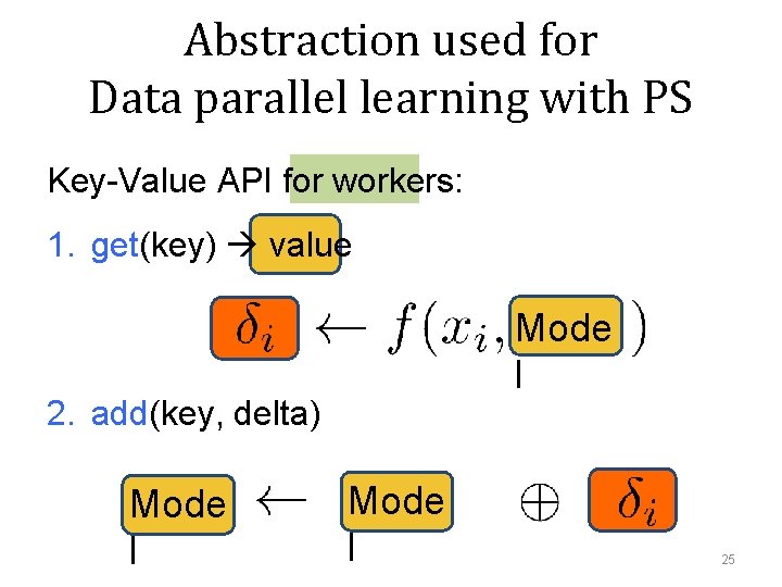 Abstraction used for Data parallel learning with PS Key-Value API for workers: 1. get(key)