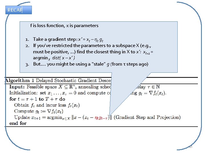RECAP f is loss function, x is parameters 1. Take a gradient step: x’