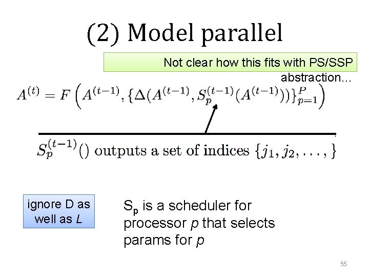 (2) Model parallel Not clear how this fits with PS/SSP abstraction… ignore D as