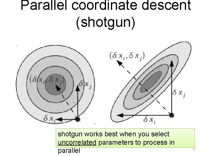 Parallel coordinate descent (shotgun) shotgun works best when you select uncorrelated parameters to process