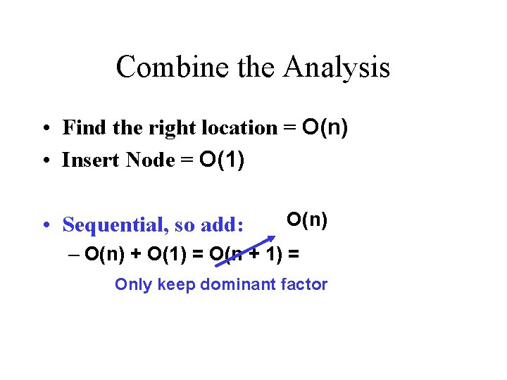 Combine the Analysis • Find the right location = O(n) • Insert Node =