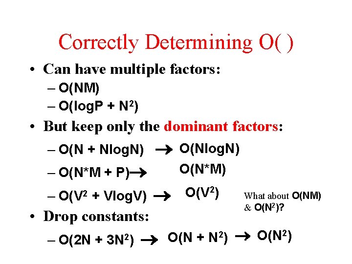 Correctly Determining O( ) • Can have multiple factors: – O(NM) – O(log. P