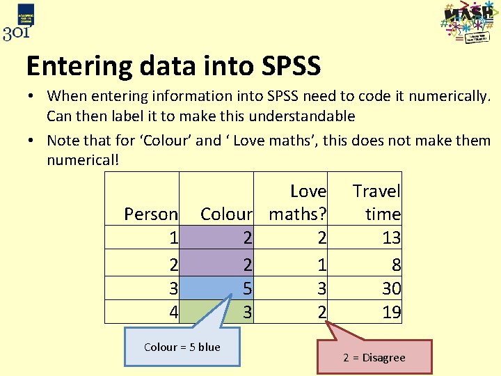 Entering data into SPSS • When entering information into SPSS need to code it