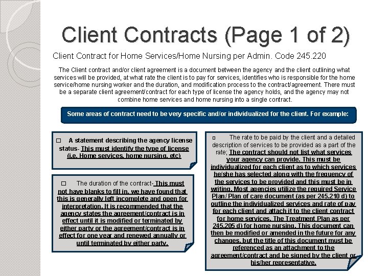 Client Contracts (Page 1 of 2) Client Contract for Home Services/Home Nursing per Admin.