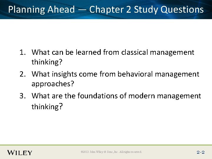 Place Slide Title Text Here 2 Study Questions Planning Ahead — Chapter 1. What