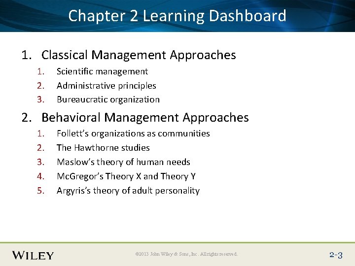 Place Slide Title Text Here Dashboard Chapter 2 Learning 1. Classical Management Approaches 1.