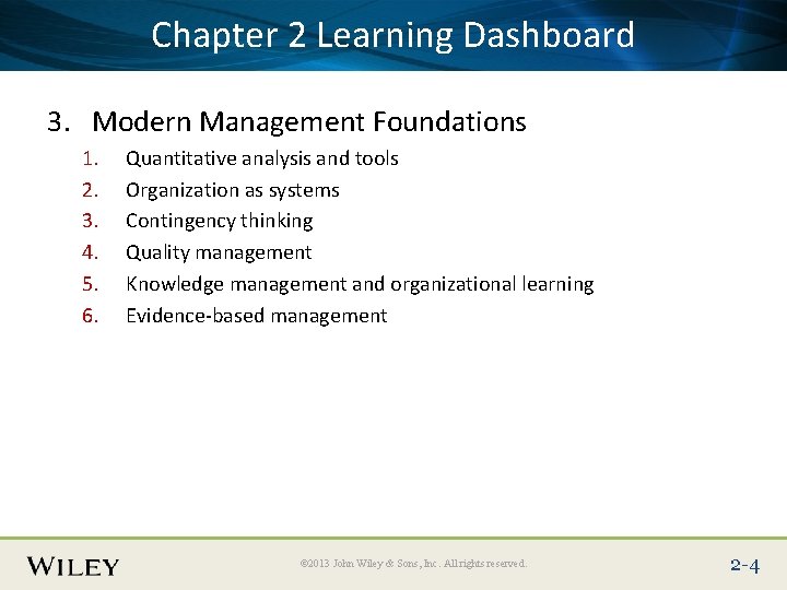 Place Slide Title Text Here Dashboard Chapter 2 Learning 3. Modern Management Foundations 1.