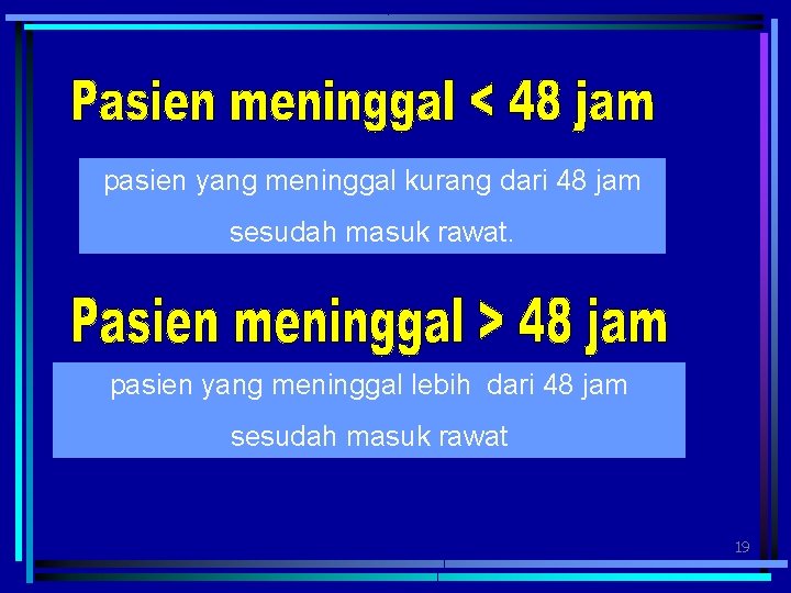 pasien yang meninggal kurang dari 48 jam sesudah masuk rawat. pasien yang meninggal lebih