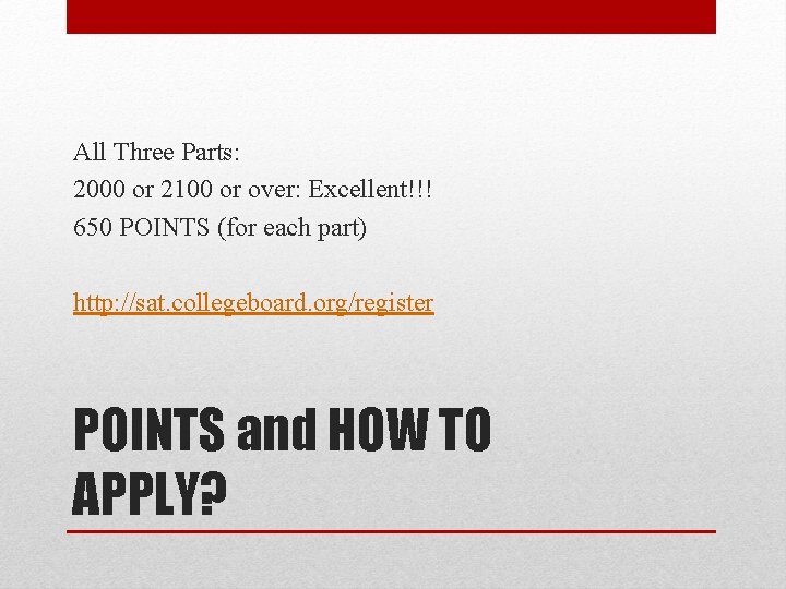 All Three Parts: 2000 or 2100 or over: Excellent!!! 650 POINTS (for each part)