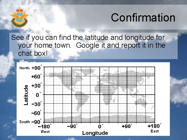Confirmation See if you can find the latitude and longitude for your home town.