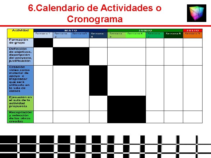 6. Calendario de Actividades o Cronograma 
