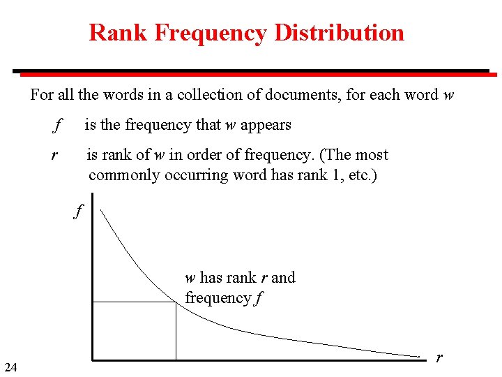 Rank Frequency Distribution For all the words in a collection of documents, for each